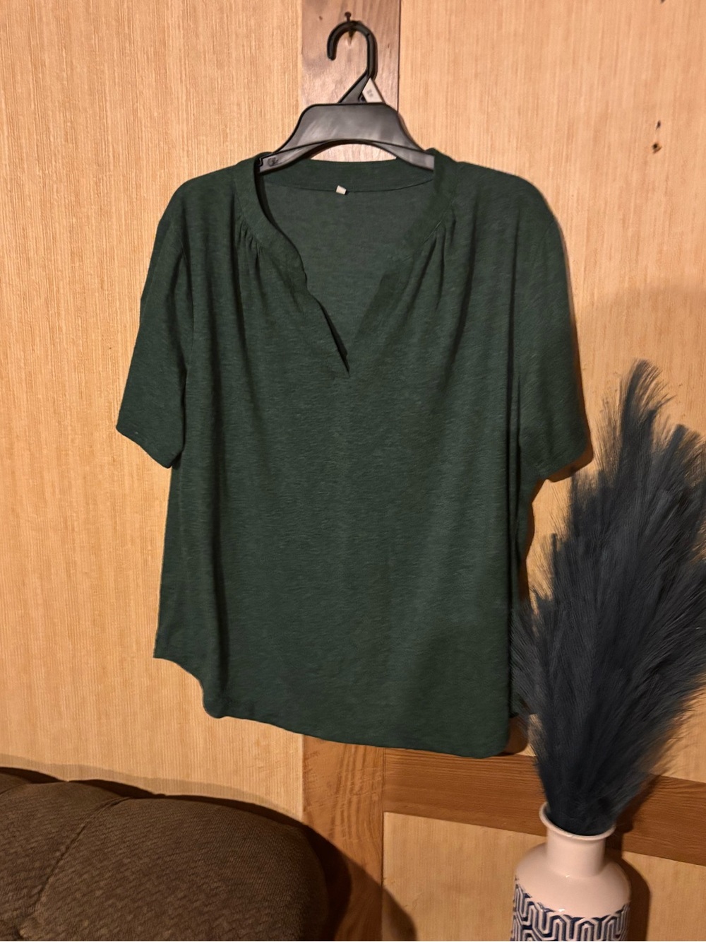 Women’s Split V-Neck Knit Top - Dark Green